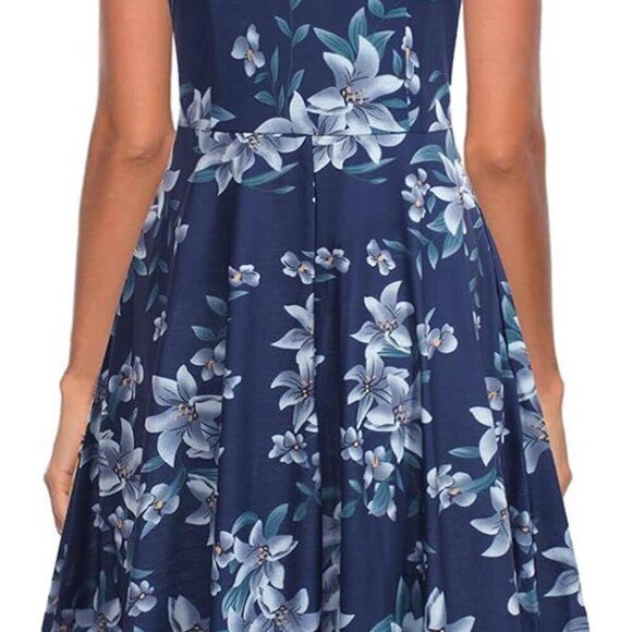 Women's Elegant Criss-Cross V Neck Vintage Short Sleeve Work Casual Fit and Flar - Picture 2 of 6